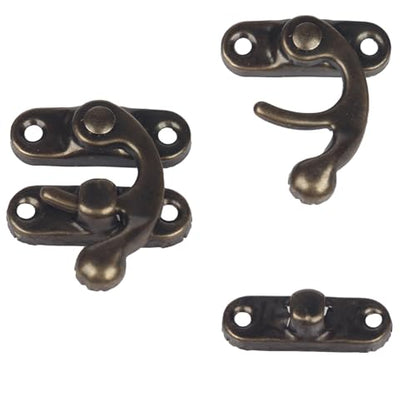 Small Antique Bronze Jewelry Box Hardware Kit, 2 Sets Right Latch Hook Hasp with 4 Hinges & Screws for Wood Chest, Gift Box, Cabinet, Craft Project