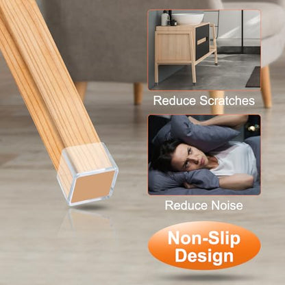 uxcell 12 Pcs Silicone Chair Leg Floor Protectors 2 x 2 Inch Non-Slip Chair Leg Caps Covers, Square Furniture Leg Protectors for Hardwood Floors Reduce Noise and Scratches, Clear - size: 2 x 2 Inch