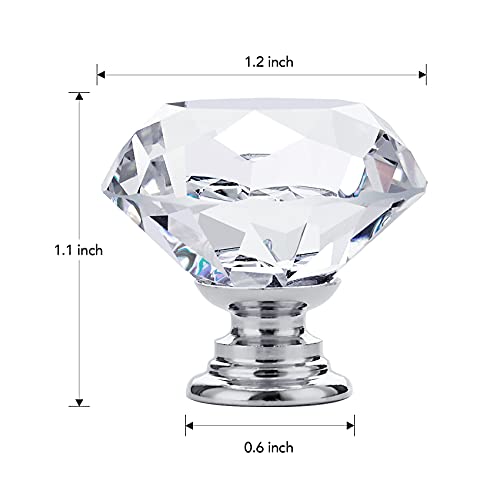 Ravinte 5 Pack Crystal Drawer Knobs - Glass Cabinet Knobs, Diamond Shaped, 30 mm with Silver Base - color: Silver