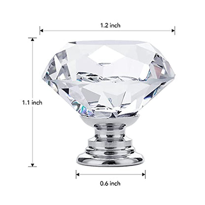 Ravinte 5 Pack Crystal Drawer Knobs - Glass Cabinet Knobs, Diamond Shaped, 30 mm with Silver Base - color: Silver