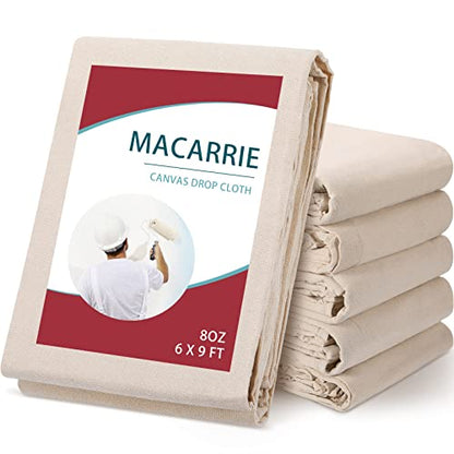 6 Pcs Drop Cloth for Painting, 6 x 9 ft Canvas Drop Cloth Double Stitched Thick Canvas Tarp Heavy Cotton Drop Cloth Painters Blanket for Furniture Floor Protection