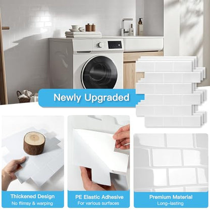 Art3d Peel and Stick Backsplash Tiles – 12"x12" White Washed Thicker Design, Self-Adhesive Wall Tile for Kitchen & Bathroom - color: White Washed