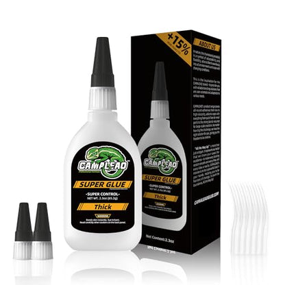 Thick Super CA Glue Kit 2.3 oz, Heavy Duty Clear Superglue Repair Wood Metal Plastic Shoe Ceramic Leather, Strength Instant Cyanoacrylate Adhesive for Woodworking Large Gap Crafts Archery Fletching - size: 2 oz., style: THICK VISCOSITY
