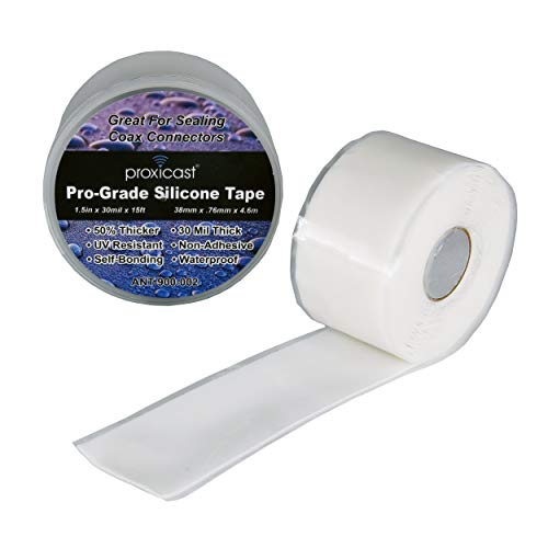 Proxicast Pro-Grade Extra Strong 30mil Weatherproof Self-Fusing Silicone Rubber Sealing Tape For Outdoor Antenna Coax & Electrical Cables, Hose/Pipe Leaks & Emergency Repairs (1.5" x 15' roll) - White - color: White