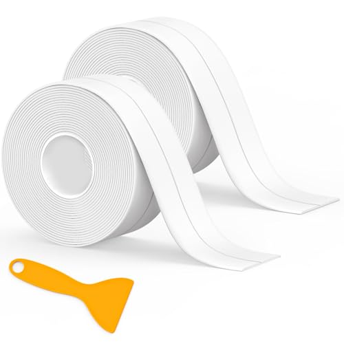 Caulk Tape Waterproof Self Adhesive, 2 Rolls Toilet Caulk Sealing Strip, Bathtub Caulking Sealant Tape for Kitchen, Bathroom, Countertop, Sink, Floor Wall Edge Protector(1.5" x 10.5Ft) - style: 2Pcs-White