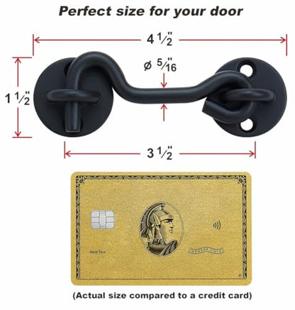 Raswik 4” Privacy Hook and Eye Gate Door Latch Easy Lock for Sliding Barn Doors, Black