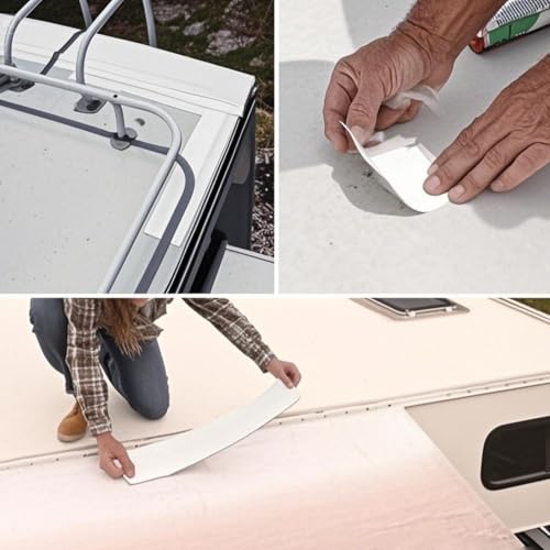 RV Roof Tape White,6 Inch X 50 Feet RV Sealant Tape with Rubber Roller,Camper Roofing Repair Sealant Tape, Waterproof Leak Tape for RV Repair,UV Resistant, Weatherproof, for Boat Sealing, Camper - size: 6 Inch X 50 Feet (Tape with Rubber Roller)