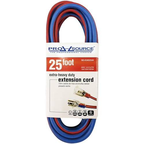 PRO SOURCE 25-Foot Blue & Red 14-Gauge Outdoor Extension Cord with Indicator Light - color: Blue & Red