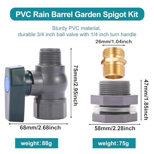 2 Set 3/4 Inch Rain Barrel Spigot Kit - BILAL Water Barrel PVC Garden Diverter Kit with Bulkhead Fitting Hose Faucet Adapter and Thread Seal Tape for Water Tanks, Aquariums, Tubs, Pool, Garden Barrel - size: 2-Set