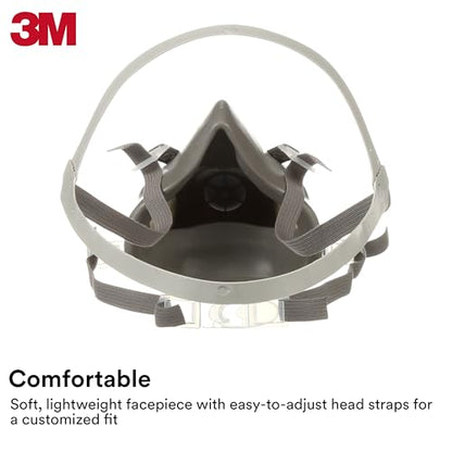 3M Half Facepiece Reusable Respirator 6100, NIOSH, Four-Point Harness, Comfortable Fit, Dual Airline Supplied Air Compatible, Bayonet Connections, Painting, Sanding, Cleaning, Small - style: Small