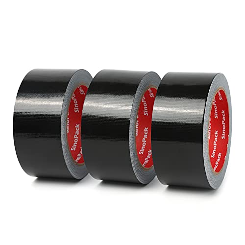 3 Pack Duct Tape Heavy Duty Waterproof No Residue Black Duct Tape Total Length 60 Yards x 1.88 Inch x 9Mils,Strong Adhesive Black Tape for Indoor Outdoor Repairs Tear by Hand - size: 1.88in X 20yds