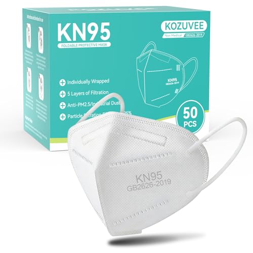KN95 Face Masks 50 Pack, 5 Layer Breathable Disposable Cup Dust Safety Masks Individually Wrapped， - color: White 50 Pack