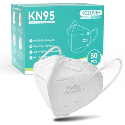 KN95 Face Masks 50 Pack, 5 Layer Breathable Disposable Cup Dust Safety Masks Individually Wrapped， - color: White 50 Pack