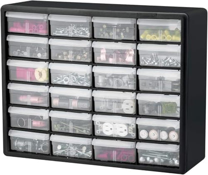 Akro-Mils 24-Drawer Plastic Drawer Storage Cabinet for Garage Organization, Bead Organizer, Building Bricks Storage, Teacher Toolbox, Makeup Organizer, 20" W x 6" D x 16" H, 10724 Black - size: 24 Drawer