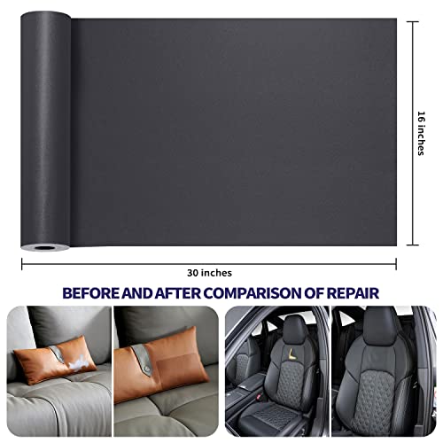 Leather Repair Patch Tape Kit, Self Adhesive Leather Repair for Furniture, Couch, Sofa, Car Seats,Office Chair,Vinyl Repair Kit.30inx16in - color: Dark Gray, size: 30 in X 16 in
