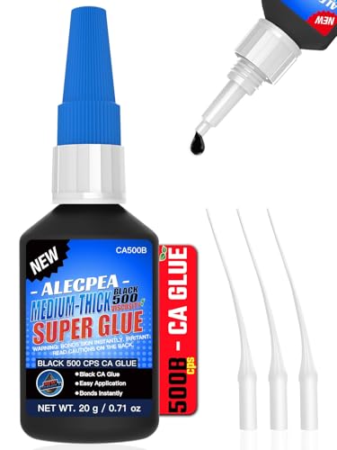 20g Black Medium-Thick CA Glue (500 CPS),Premium Cyanoacrylate Super Glue for Wood, Glass, Metal, Paper, Leather, Plastic, Ceramic, Rubber, Jewelry, Woodworking, Hobby Models, and Craft Project - size: Black/500CPS