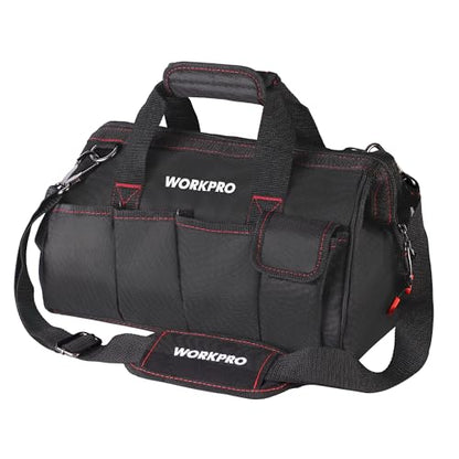 WORKPRO 14-inch Tool Bag, Multi-pocket Tool Organizer with Adjustable Shoulder Strap, W081021A , black - size: 14 inch