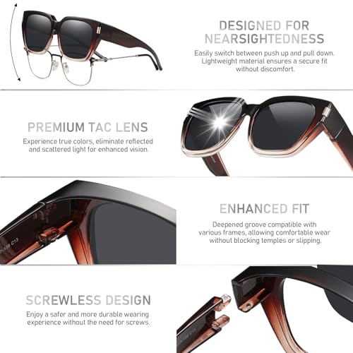 HAOLOTA Polarized Fit Over Glasses Sunglasses for Women Men Trendy Square Wrap Around Shades UV Protection - color: L Size 11 Gradient-brown/Grey