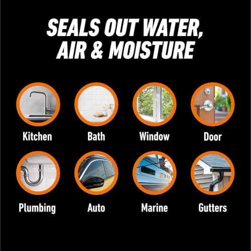 Gorilla 100% Silicone Waterproof Caulk, All‑Purpose Sealant, Mold & Mildew Resistant, Flexible Seal, Clear, 10 oz Cartridge (Pack of 1) - color: Clear, size: 1 Pack