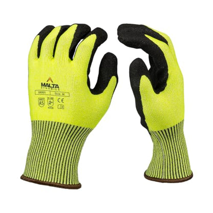 Malta Dynamics Safety Work Protective Gloves – Mens Work Gloves with ANSI Cut Level A5 Protection, Touchscreen Compatible, OSHA and ANSI Compliant (Medium, 12 Pair)
