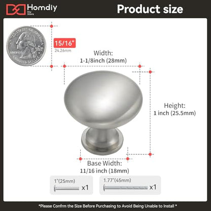 homdiy 15 Pack Brushed Nickel Cabinet Knobs, Single Hole Dresser Pulls, Satin Nickel Knobs, Silver Hardware for Cupboard, Kitchen and Drawer - color: Brushed Nickel, size: 15 Pack