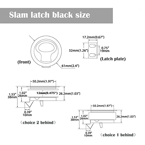 Slam Latch 2'' Flush Pull Latch Black Plastic Nylon Handle for Hatch Door Cabinet Hardware on RV Boat Camper Trailer Fit 2mm-20mm,Pack of 2
