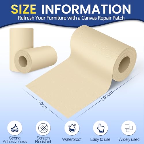Self-Adhesive Canvas Repair Tape, 4" x 79" Waterproof Canvas Repair Patch, Fabric Patch Repairs Kit for Furniture, Tents, Sunbrellas, Boat Covers Awnings, Couches, Clothes, Bags Beige-Yellow - color: Beige-Yellow, size: 4" x 79"