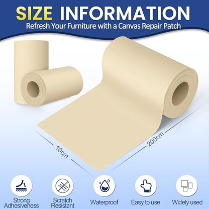 Self-Adhesive Canvas Repair Tape, 4" x 79" Waterproof Canvas Repair Patch, Fabric Patch Repairs Kit for Furniture, Tents, Sunbrellas, Boat Covers Awnings, Couches, Clothes, Bags Beige-Yellow - color: Beige-Yellow, size: 4" x 79"
