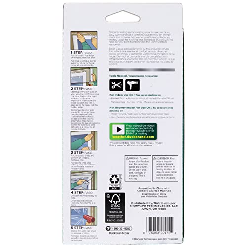 Duck Brand Window Insulation Kit - Winter Seal Kit Fits up to 10 Windows - Rolled Shrink Film Cuts to Size for Easy Indoor Installation - Tape Included - 62 in. by 420 in.- Clear - size: 10 windows