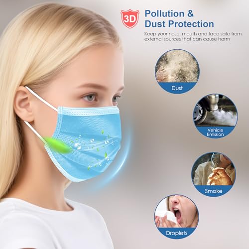 NNPCBT Blue Disposable Face Masks 125 Pack,3-Ply Breathable Mask For Adults,Great For Outdoors,Home, Office, School - color: Adult-125 Pack-blue