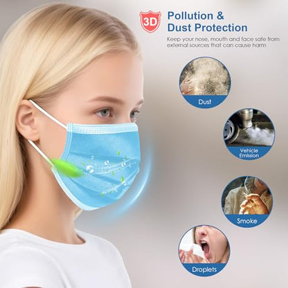 NNPCBT Blue Disposable Face Masks 125 Pack,3-Ply Breathable Mask For Adults,Great For Outdoors,Home, Office, School - color: Adult-125 Pack-blue