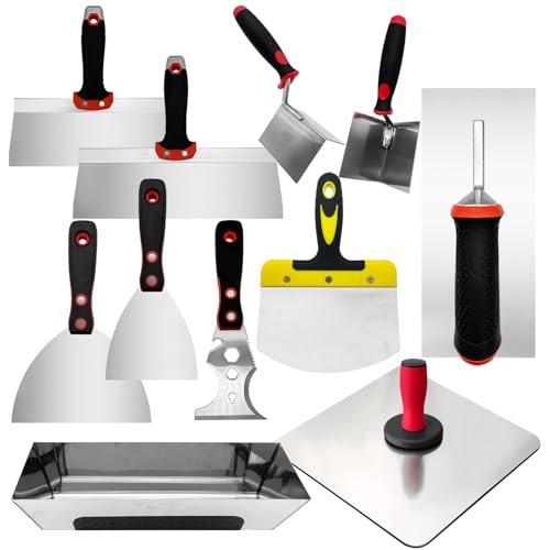 Drywall Hand Tool Set, Putty Knife Set with Mud Pan, Aluminum Hawk, Finishing Trowel, Painter Scraper, Inside & Outside Drywall Corner Trowel, Hand Tools for Scraping Wallpaper and Drywall - size: Drywall Knife Set, 11pcs