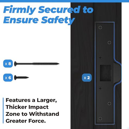 U 9476 Extra Long Door Strike Plate for Repairing Damaged Door Frame, Security Strike Plate for Interior & Exterior Doors, 1-1/4” x 7-7/8” Door Strike Plate Repair Kit Black Heavy Duty Stainless Steel