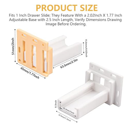 4 Pack Drawer Slide Track Brackets Rear Mount Plastic(2 Pairs) face Frame sockets for 1 Inch Drawer Slides, Cabinet Pull Out 4 Packshelf Slides Hardware Bottom Mount, C-Shaped Drawer Rail Bracket