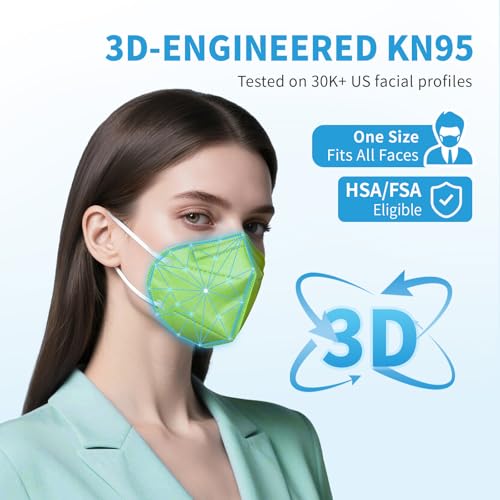 Akgk KN95 Face Mask 50 PCS, Breathable Protection 5-Ply Green Masks, Cup Dust Safety - color: Green