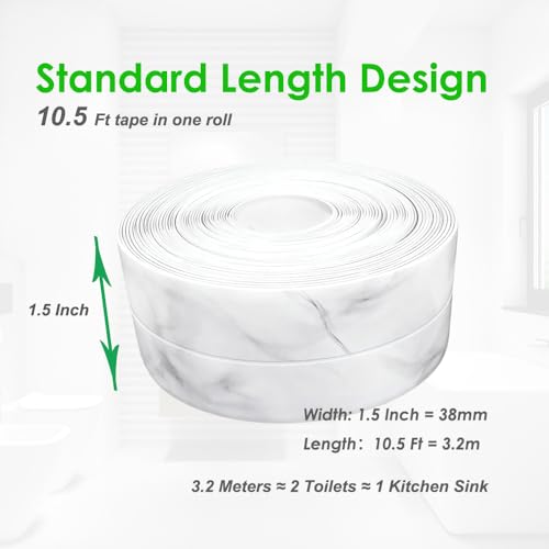 Kitchen & Bath Tape Caulk Strip, 1.5 Inch 10.5 Ft PVC Self Adhesive Waterproof Caulking Sealing Tape, Decorative Sealant Trim for Kitchen Sink Toilet Bathroom Shower and Bathtub (CloudMarble3.2M) - style: CloudMarble3.2M