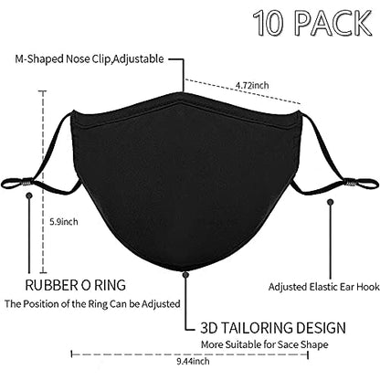 Black Reusable Breathable Cloth Face Protection，Adjustable Washable Male and Women Fashion Face Protection Cover - color: 10pcs