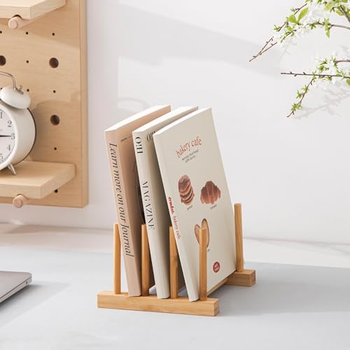 HBlife Bamboo Dish Plate Bowl Cup Book Pot Lid Cutting Board Drying Rack Stand Drainer Storage Holder Organizer Kitchen Cabinet（Keep Dry） - color: Bamboo 3 Slots 1pcs
