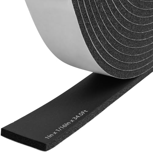 Storystore Weather Stripping Door Seal Strip, 1In x 1/16In x 34.5FT Self Adhesive Foam Tape for Door Window Insulation Soundproofing Weatherstrip, High Density Foam Seal for Doors Windows Furniture - size: 1In x 1/16In x 34.5Ft
