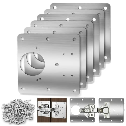 6 Pcs Cabinet Door Hinge Repair Plates, Cabinet Hinge Repair Board Replacement Kit, Metal Hinges Repair Fixing Plates with Screw for Kitchen Cupboard Door - size: Large