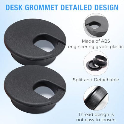 Desk Grommet 2" (50 mm), Desk Cord Hole Cover, Cable Grommet ABS Plastic, Desk Hole Grommet for Office and Home Table Cable, Detachable Cable Cord Organizer (Black 2 Pcs) - size: 2" (50 mm), style: 2 pcs Black