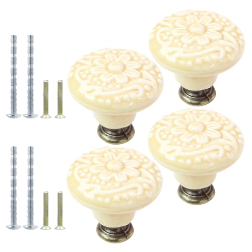 4pcs Beige Ceramic Knobs, Vintage & Retro Kitchen & Dresser Knobs, Decorative Drawer Pulls for Closet, Cupboard & Furniture Doors - color: Beige, size: 4pcs-1.3 Inch