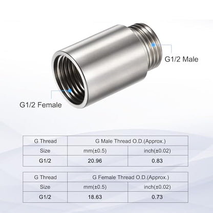 Shower Head Extension Arm, 304 Stainless Steel G1/2 Male to Female Thread 35mm/1.38" Length Extender Pipe Fitting Nipple for Showers, Faucets, and Plumbing with PTFE Thread Seal Tape 3 Pack - size: 35mm/1.38"