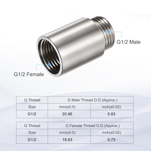 Shower Head Extension Arm, 304 Stainless Steel G1/2 Male to Female Thread 40mm/1.57" Length Extender Pipe Fitting Nipple for Showers, Faucets, and Plumbing with PTFE Thread Seal Tape 3 Pack - size: 40mm/1.57"