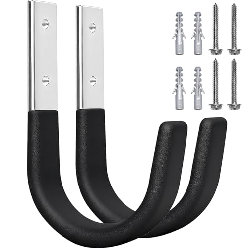 Heavy Duty Wall Hooks, Garage Storage Utility Hooks, Steel Wall Mount Hanger, Tool Organizer Hose Hanger Steel U Hooks for Garage & Garden (2, Black) - color: Black
