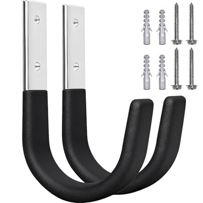 Heavy Duty Wall Hooks, Garage Storage Utility Hooks, Steel Wall Mount Hanger, Tool Organizer Hose Hanger Steel U Hooks for Garage & Garden (2, Black) - color: Black