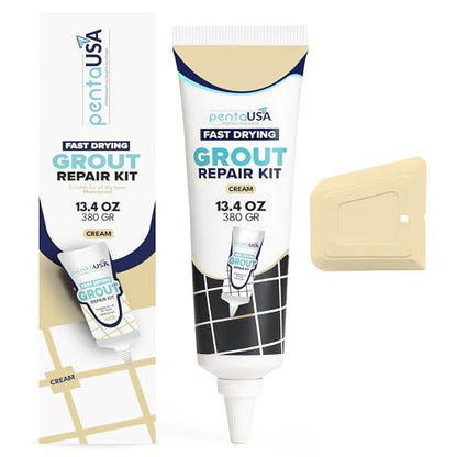 PentaUSA Tile Grout Repair Kit - Ceam Ivory Premixed Acrylic Sanded Grout, Water-Resistant Grout Filler for Bathroom&Shower, Kitchen Floor, Fast Drying, with Applicator, 13.4 oz (380g) - style: Cream Ivory