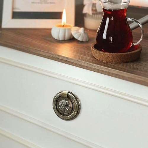 6PCS Drop Ring Handles Dresser Ring Pull Brass Oil-Rubbed Bronze Cabinet Cupboard Pulls Drawer Ring Handle Knobs (Bronze, 1.8in/46mm) - color: Bronze, size: 1.8 inches