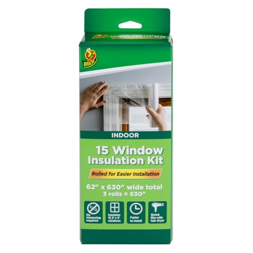Duck Brand Winter Window Insulation Kit – Window Seal Rolled Shrink Film Covers Up to 15 3’ x 5’ Windows – Window Tape Included – Easy Indoor Installation - Clear - 15-Pack (288069) - size: 15 Windows