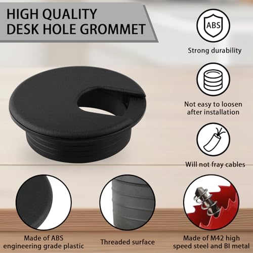 2 Inch(50mm) Desk Grommet, 13 Pieces Wire Grommet, Desk Hole Cover for Cables with Hole Saw,Plastic Cable Cord Wire Hole Cover for Desk, Table,Cabinet,Countertop and Other Furniture(Black) - size: 2in/50mm Black-u